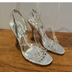 Larroude Annie Swarovski Crystal Heels Silver Sz 7 Embellished Statement Evening
